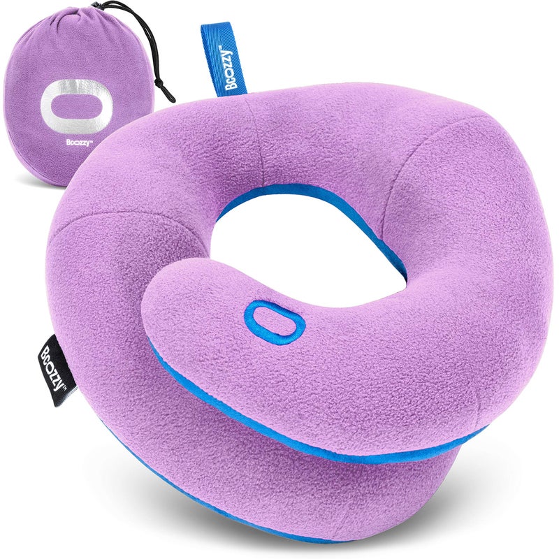 BCOZZY Kids Travel Neck Pillow (8-12 Y/O)- Patented Soft Child Pillow for Head & Chin Support in Car, Airplane, and Road Trip Sleeping. Adjustable Size. Carry Bag. Fully Washable. Medium, Light Purple - Image 1